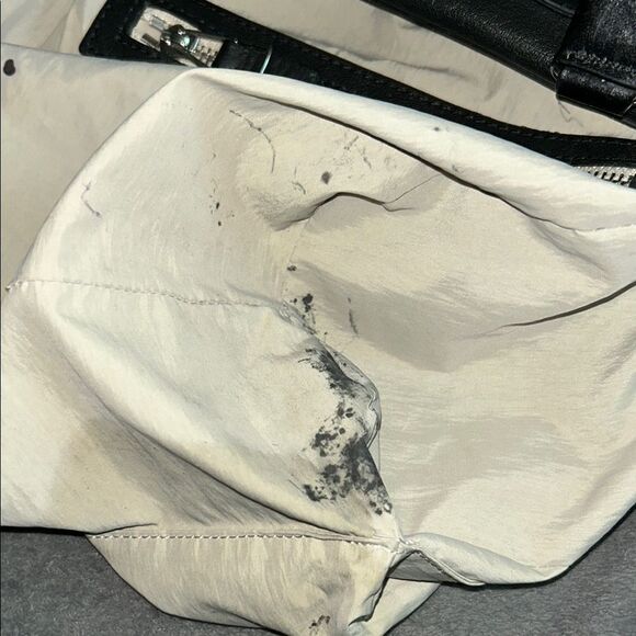 Olivia Harris Black Leather Duffel Bag with Modern Chain-Link Design - Picture 14 of 16